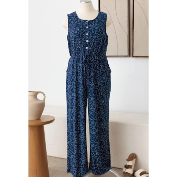 Gilli Pants - "The Ameila" Navy Floral Drawstring Button Down Jumpsuit